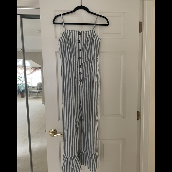 Shein White and Blue Striped Jumpsuit with Buttons - Picture 1 of 3
